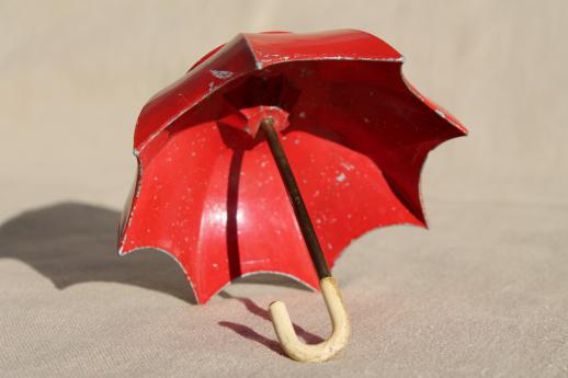 photo of little red umbrella ashtray or catchall dish, painted metal miniature umbrella #6