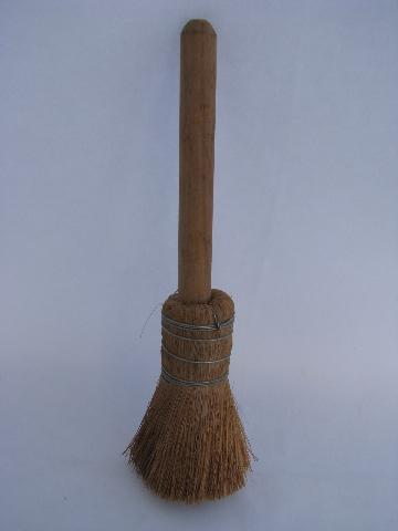 photo of little whisk brush, old corn broom w/ wood handle, vintage kitchenware #1