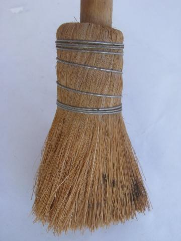 photo of little whisk brush, old corn broom w/ wood handle, vintage kitchenware #3