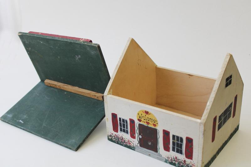 photo of little white cottage vintage hand painted wood recipes box, dollhouse for recipe cards #2