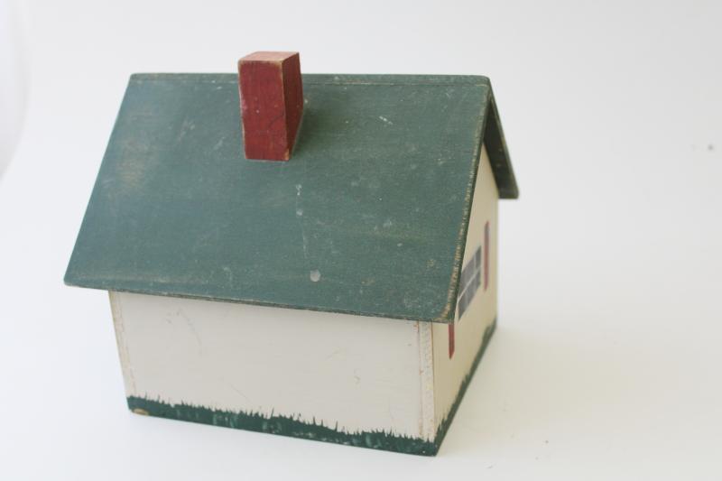 photo of little white cottage vintage hand painted wood recipes box, dollhouse for recipe cards #3