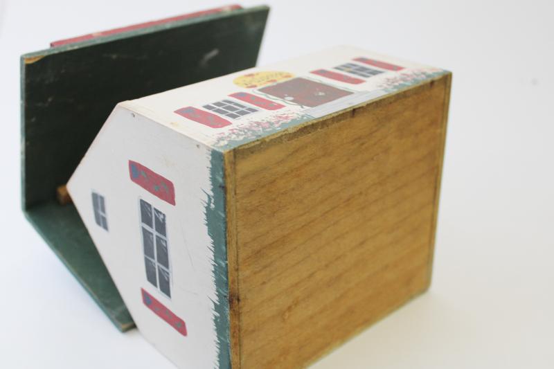 photo of little white cottage vintage hand painted wood recipes box, dollhouse for recipe cards #4