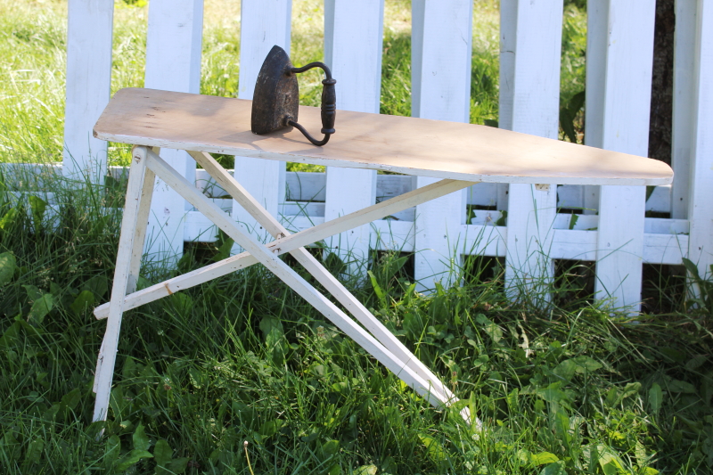 photo of little wood ironing board, folding table w/ shabby old original paint #1
