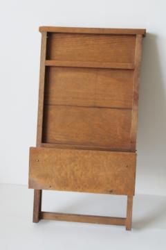 catalog photo of little wood washboard wall pocket towel hanger bar, vintage cottagecore country decor kitchen or laundry 