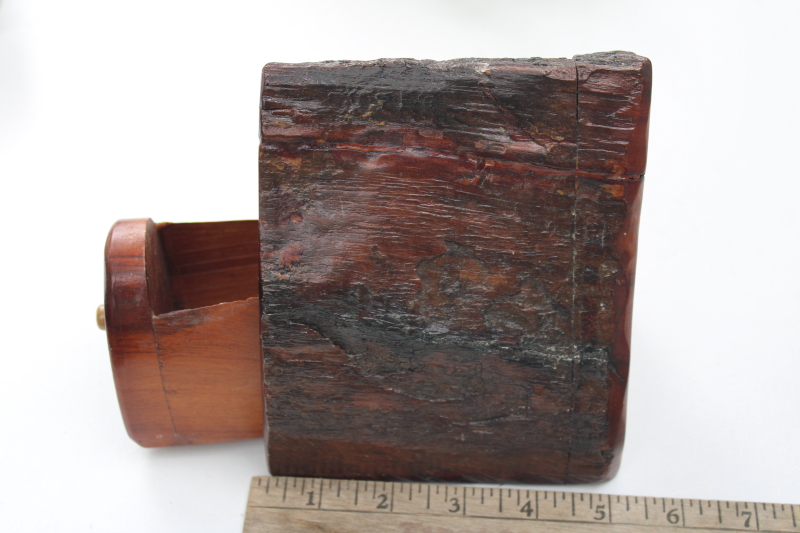 photo of live edge wood log trinket box, woodland gnome home rustic house shape w/ tiny drawer #2