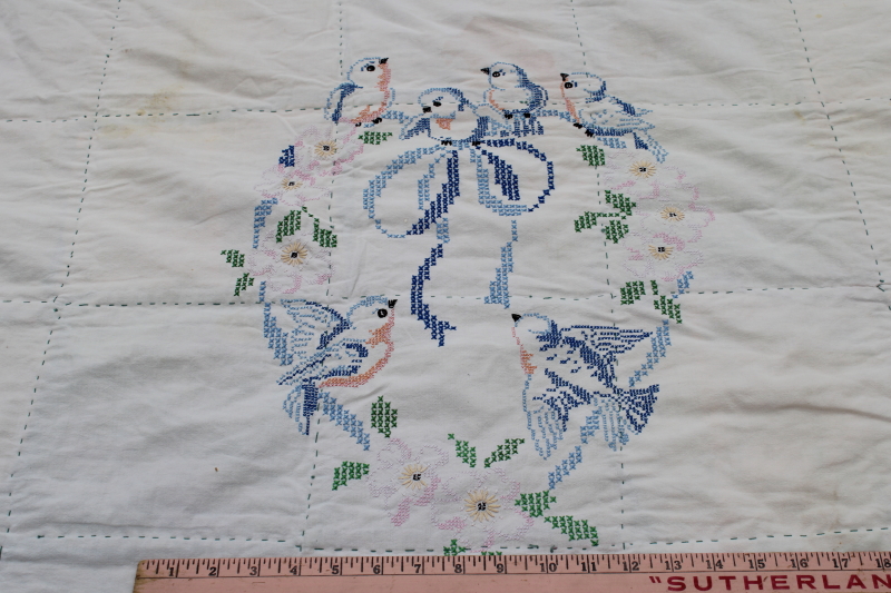 photo of log cabin quilt w/ sawtooth points border, vintage crazy quilt patchwork w/ embroidered backing  #3