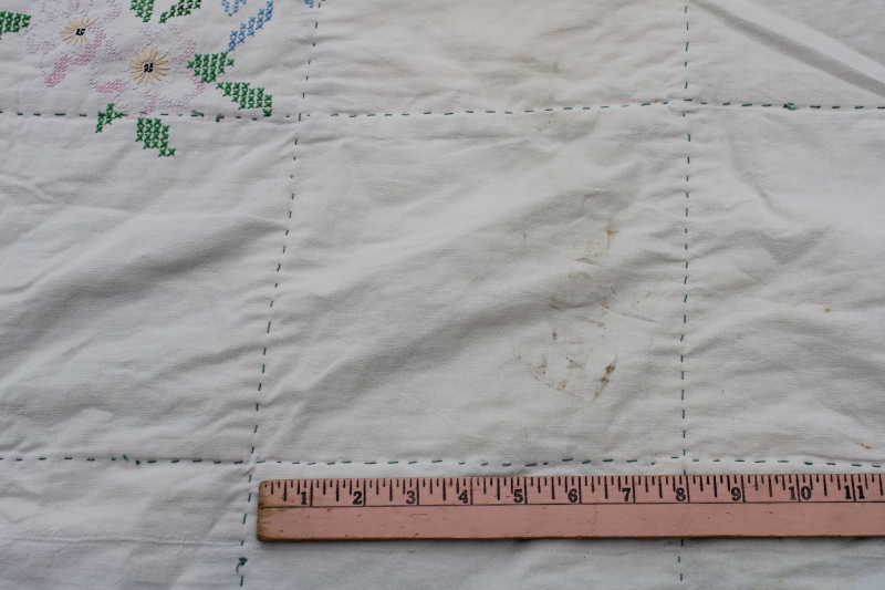 photo of log cabin quilt w/ sawtooth points border, vintage crazy quilt patchwork w/ embroidered backing  #4