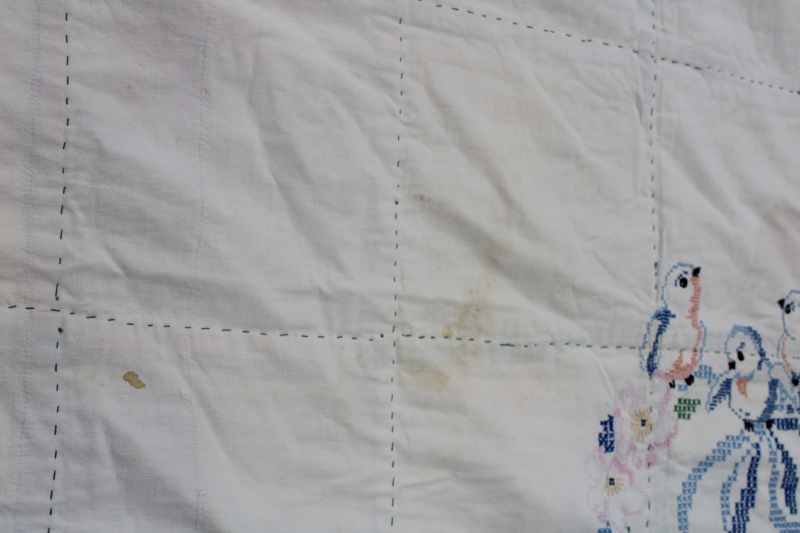 photo of log cabin quilt w/ sawtooth points border, vintage crazy quilt patchwork w/ embroidered backing  #5