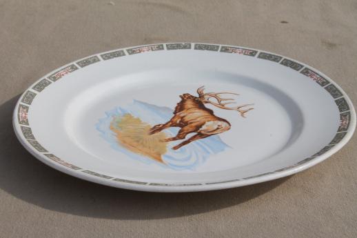 photo of lone stag elk antique china plate, early 1900s vintage Illinois china #4