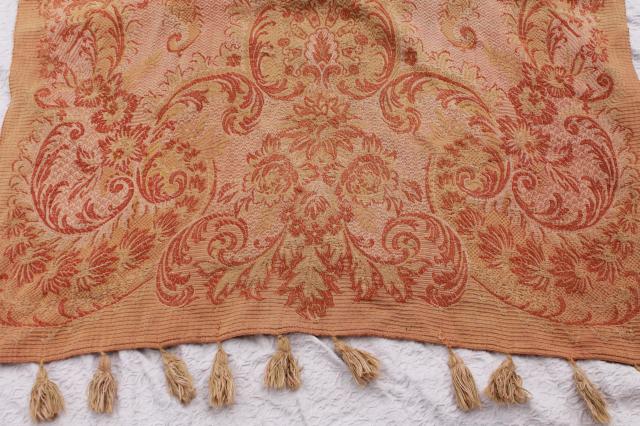 photo of long antique brocade woven cotton runner, drape or lounge cover w/ tassels, bohemian hammock! #7