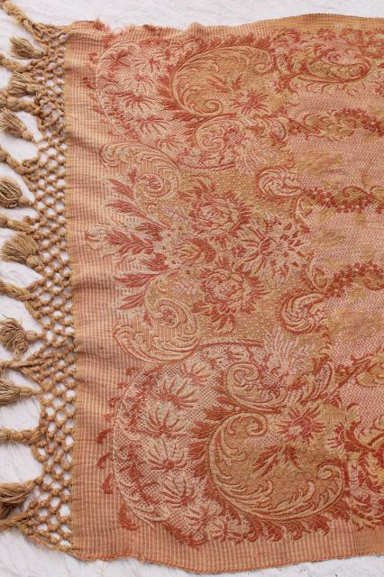 photo of long antique brocade woven cotton runner, drape or lounge cover w/ tassels, bohemian hammock! #9