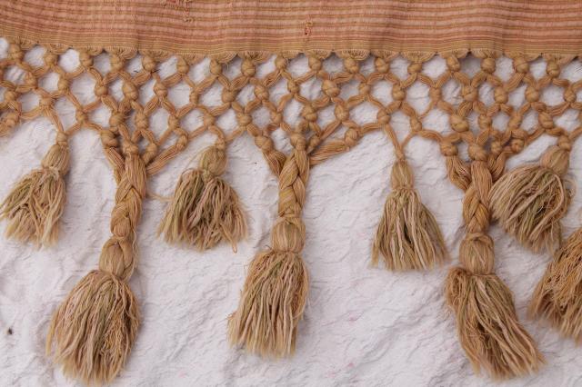 photo of long antique brocade woven cotton runner, drape or lounge cover w/ tassels, bohemian hammock! #11