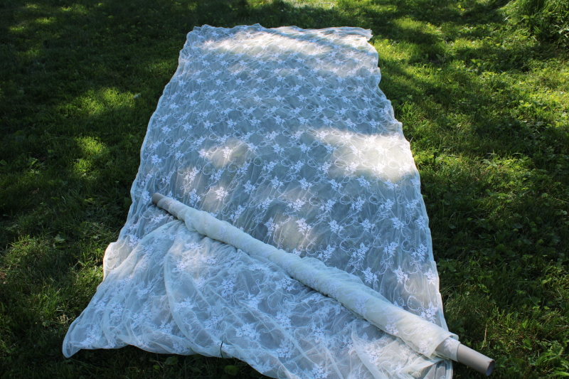 photo of long floaty vintage white lace panels, wedding decor canopy swags or banquet tablecloths #1