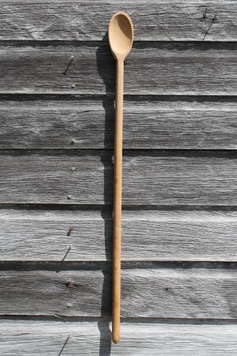 photo of long handled wooden spoon for a huge kettle or soap making pot, primitive vintage wood spoon #5