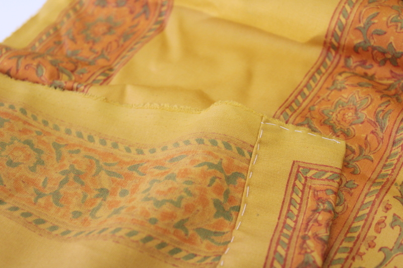 photo of long runner saree fabric, vintage paisley block print cotton, soft satiny curry gold copper orange  #2