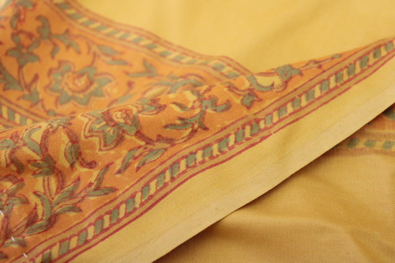 photo of long runner saree fabric, vintage paisley block print cotton, soft satiny curry gold copper orange  #5