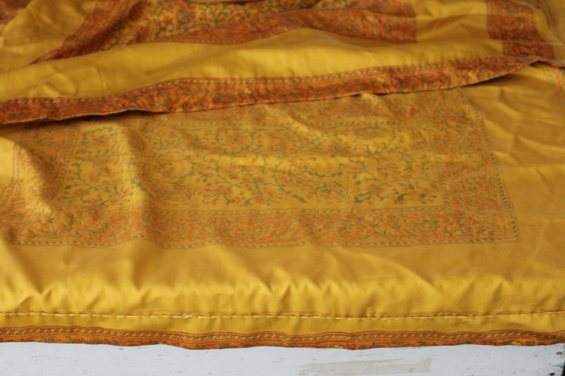 photo of long runner saree fabric, vintage paisley block print cotton, soft satiny curry gold copper orange  #7