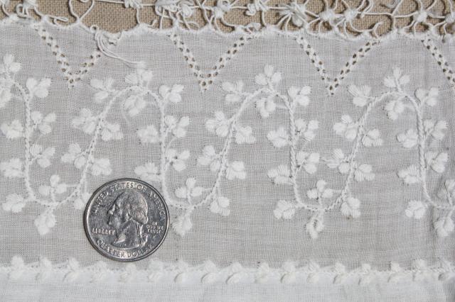 photo of long white cotton apron w/ drawn thread lace, old wedding apron or folk costume w/ embroidered bag #6