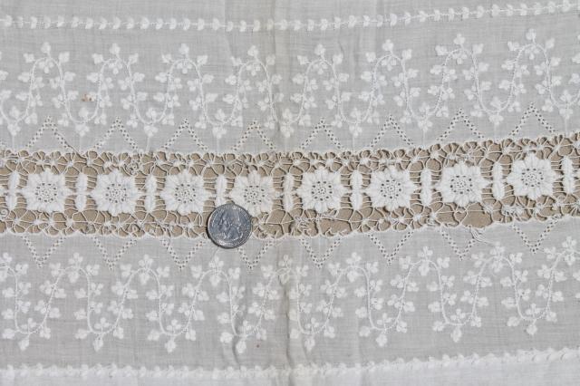 photo of long white cotton apron w/ drawn thread lace, old wedding apron or folk costume w/ embroidered bag #7