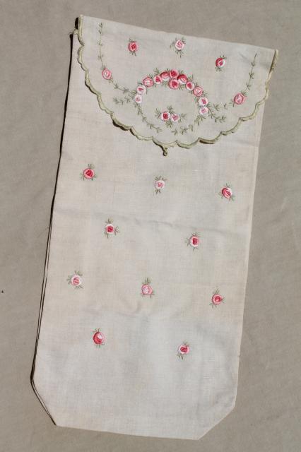 photo of long white cotton apron w/ drawn thread lace, old wedding apron or folk costume w/ embroidered bag #10