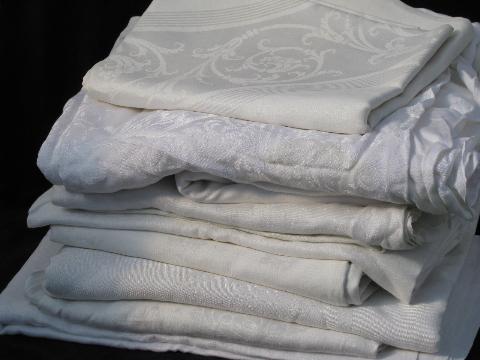 photo of lot 10 vintage antique cotton and linen damask fabric tablecloths #1