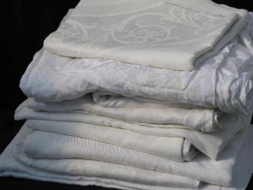 catalog photo of lot 10 vintage antique cotton and linen damask fabric tablecloths