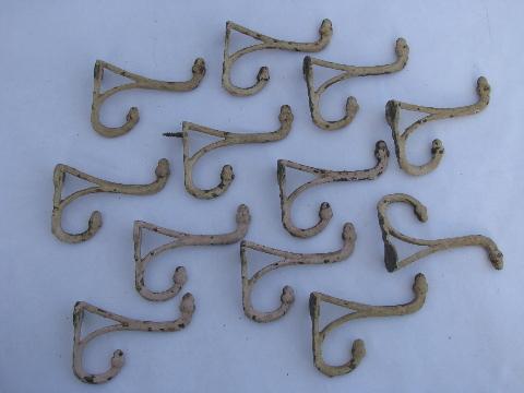 photo of lot 12 antique vintage architectural coat hooks w/ acorn finials & old paint #1