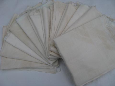 photo of lot 12 primitive old feed sack bags, vintage plain cotton fabric flour sacks #1