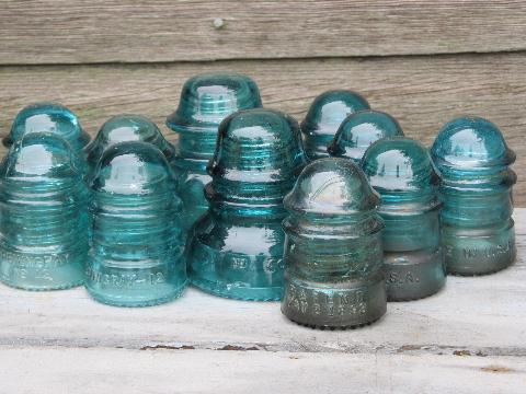 photo of lot 1890s-early 1900s vintage aqua blue glass telegraph insulators #1