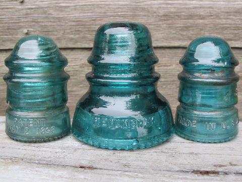 photo of lot 1890s-early 1900s vintage aqua blue glass telegraph insulators #2