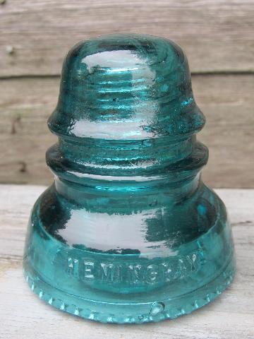 photo of lot 1890s-early 1900s vintage aqua blue glass telegraph insulators #4