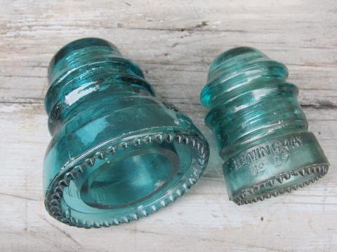 photo of lot 1890s-early 1900s vintage aqua blue glass telegraph insulators #5