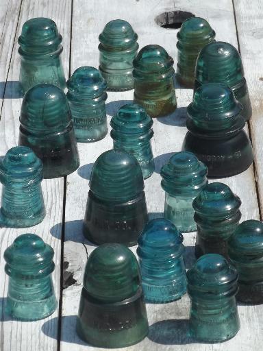 photo of lot 1890s-early 1900s vintage aqua blue glass telegraph insulators #1