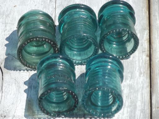 photo of lot 1890s-early 1900s vintage aqua blue glass telegraph insulators #2