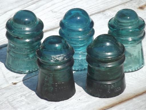 photo of lot 1890s-early 1900s vintage aqua blue glass telegraph insulators #3