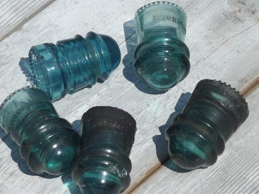 photo of lot 1890s-early 1900s vintage aqua blue glass telegraph insulators #4