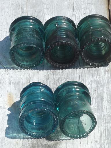 photo of lot 1890s-early 1900s vintage aqua blue glass telegraph insulators #5