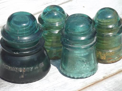 photo of lot 1890s-early 1900s vintage aqua blue glass telegraph insulators #9