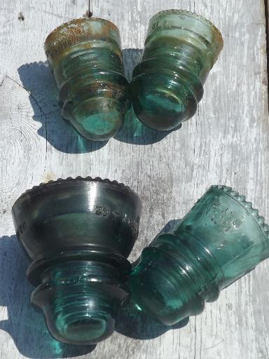 photo of lot 1890s-early 1900s vintage aqua blue glass telegraph insulators #10