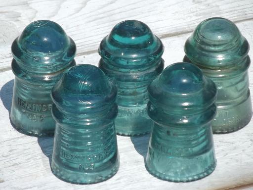 photo of lot 1890s-early 1900s vintage aqua blue glass telegraph insulators #12