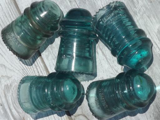 photo of lot 1890s-early 1900s vintage aqua blue glass telegraph insulators #13