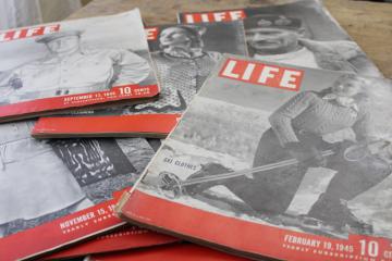 lot 1940s vintage Life magazines, complete old advertising, WWII photos & news