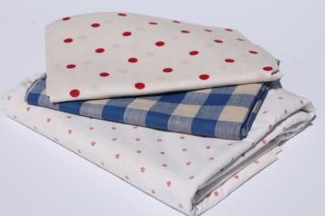 catalog photo of lot 1940s vintage cotton print & gingham checked fabric, patriotic red, white, blue
