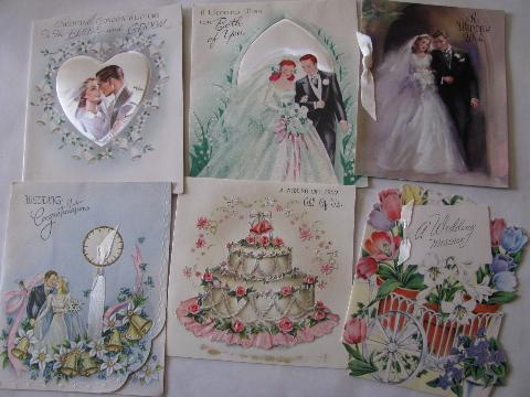 photo of lot 1950s vintage greeting cards, wedding wishes for 1955 bride #2