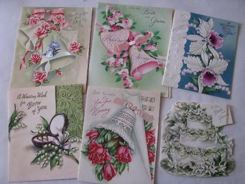 photo of lot 1950s vintage greeting cards, wedding wishes for 1955 bride #3