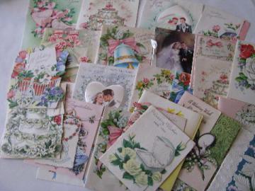 catalog photo of lot 1950s vintage greeting cards, wedding wishes for 1955 bride