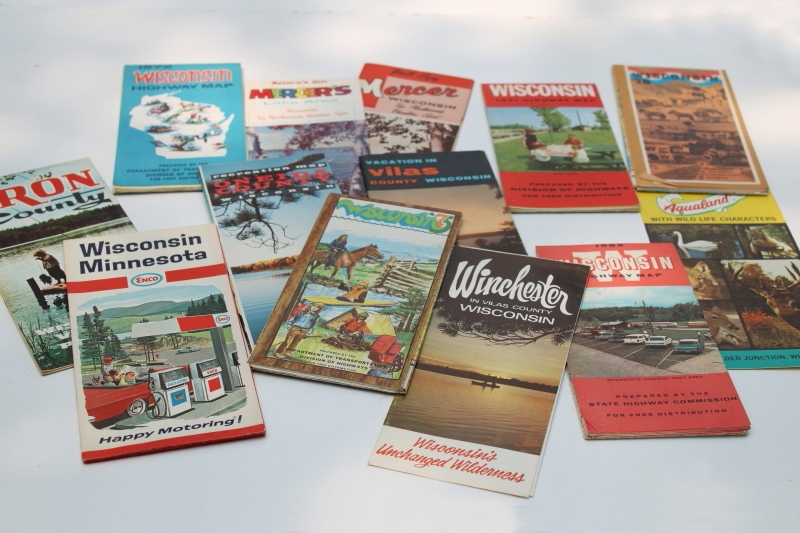 photo of lot 1970s vintage Wisconsin travel brochures maps, north woods camping fishing vacation #1