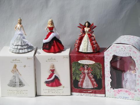 photo of lot 1997 and 2008 Hallmark Christmas ornaments, Wedding Barbie and Ken #1