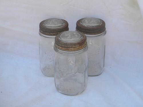 photo of lot 3 Ball pint mason storage jars, hoosier vintage kitchen canisters #1