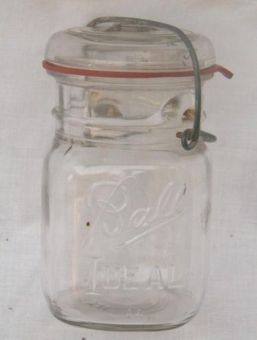 photo of lot 3 old Ball Ideal 1 pint mason jars w/ lightning lids, WWII vintage #2